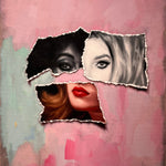'Ludlow' is a 20x16 oil on canvas painting by Brian Batt, featuring a vibrant color palette of pinks, hot pinks, blacks, grays, browns, and beiges. This contemporary artwork combines collage and portraiture, inviting viewers into a dynamic visual experience that resonates with emotional depth and modernism themes.