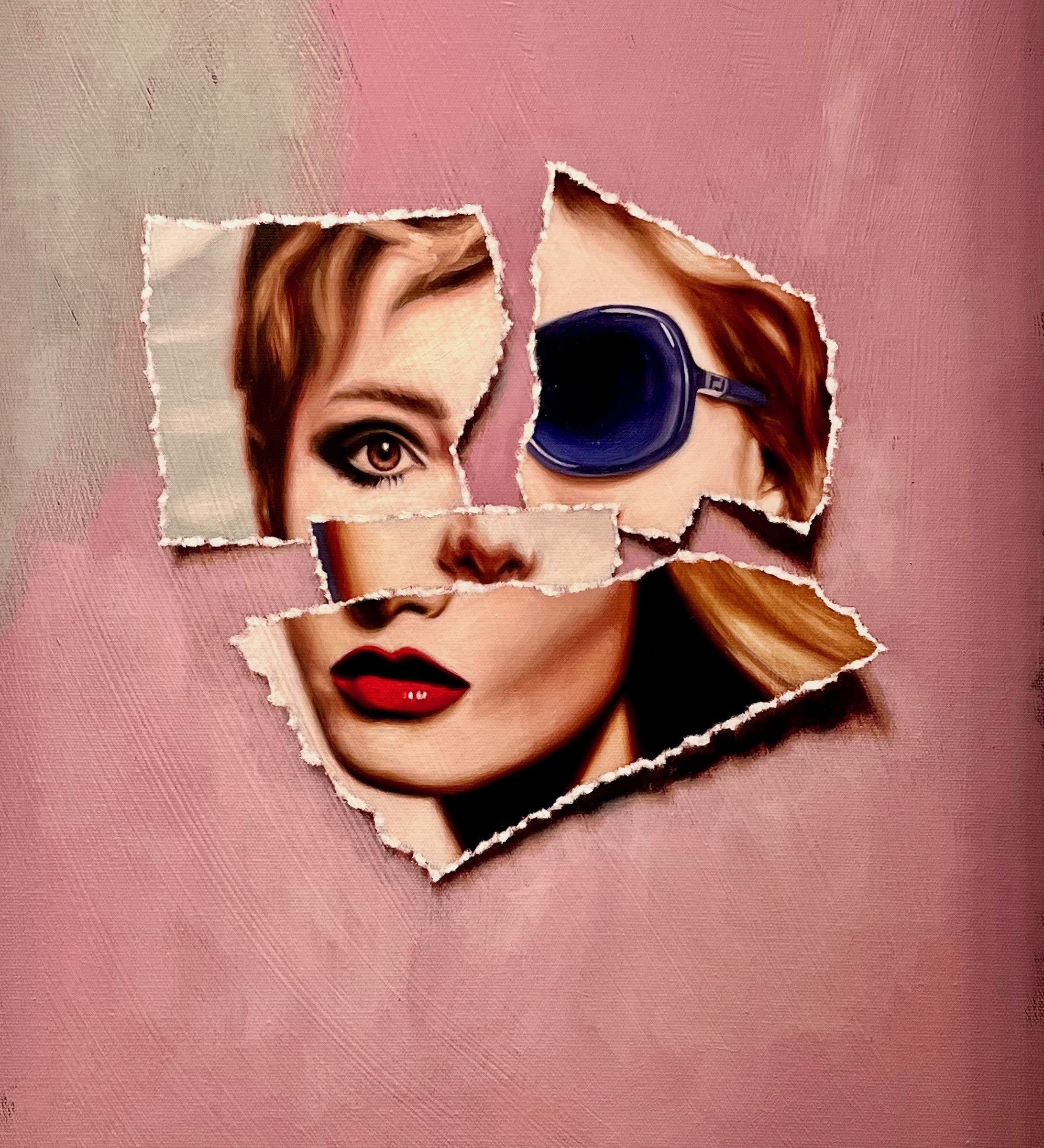  Orchard, an original oil on canvas painting by Brian Batt, features a vibrant collage of portraits in pink, hot pink, and beige. Measuring 20x16 inches, this contemporary artwork showcases modernist expressions of beauty and complexity, inviting viewers to explore its dynamic hues and emotional depth.