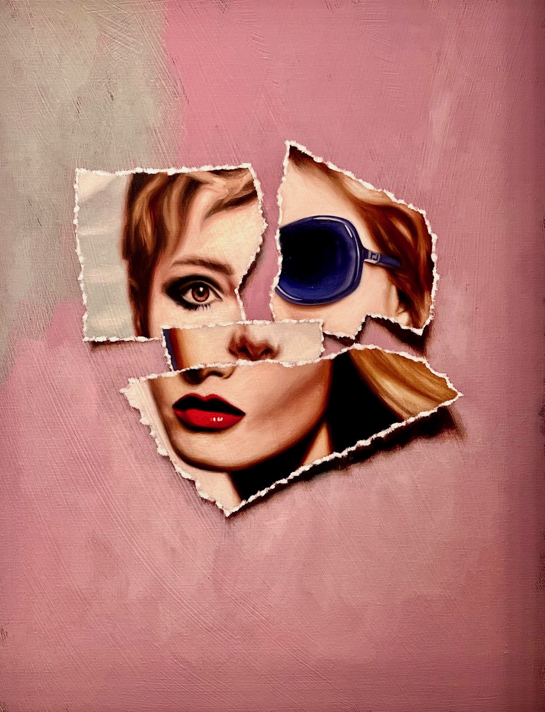  Orchard, an original oil on canvas painting by Brian Batt, features a vibrant collage of portraits in pink, hot pink, and beige. Measuring 20x16 inches, this contemporary artwork showcases modernist expressions of beauty and complexity, inviting viewers to explore its dynamic hues and emotional depth.