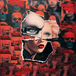 Rivington is a 20x16 inch original painting by Brian Batt, featuring a vibrant collage of blacks, hot pink, red, and beige. This oil on collaged canvas artwork embodies modernism with its dynamic textures and emotional depth, making it a striking addition to any decor.