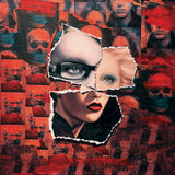  Rivington is a 20x16 inch original painting by Brian Batt, featuring a vibrant collage of blacks, hot pink, red, and beige. This oil on collaged canvas artwork embodies modernism with its dynamic textures and emotional depth, making it a striking addition to any decor.